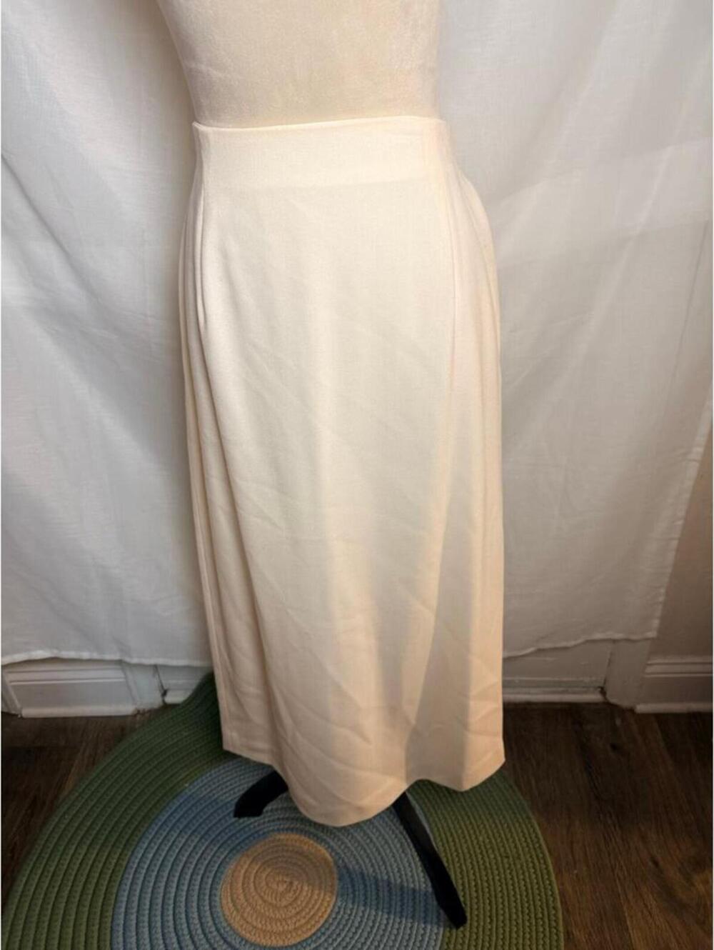 Vintage 90s Rena Rowan Ivory Midi Skirt Size 14 Minimalist Power Skirt
